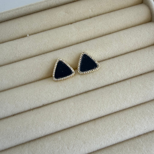 Black Onyx Triangle Stud Earrings