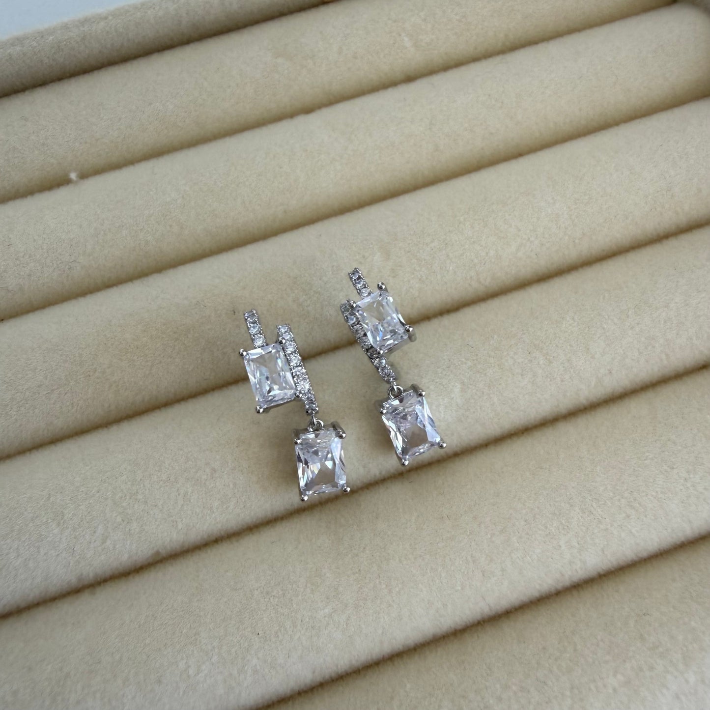 Double Square-Cut Drop Earrings