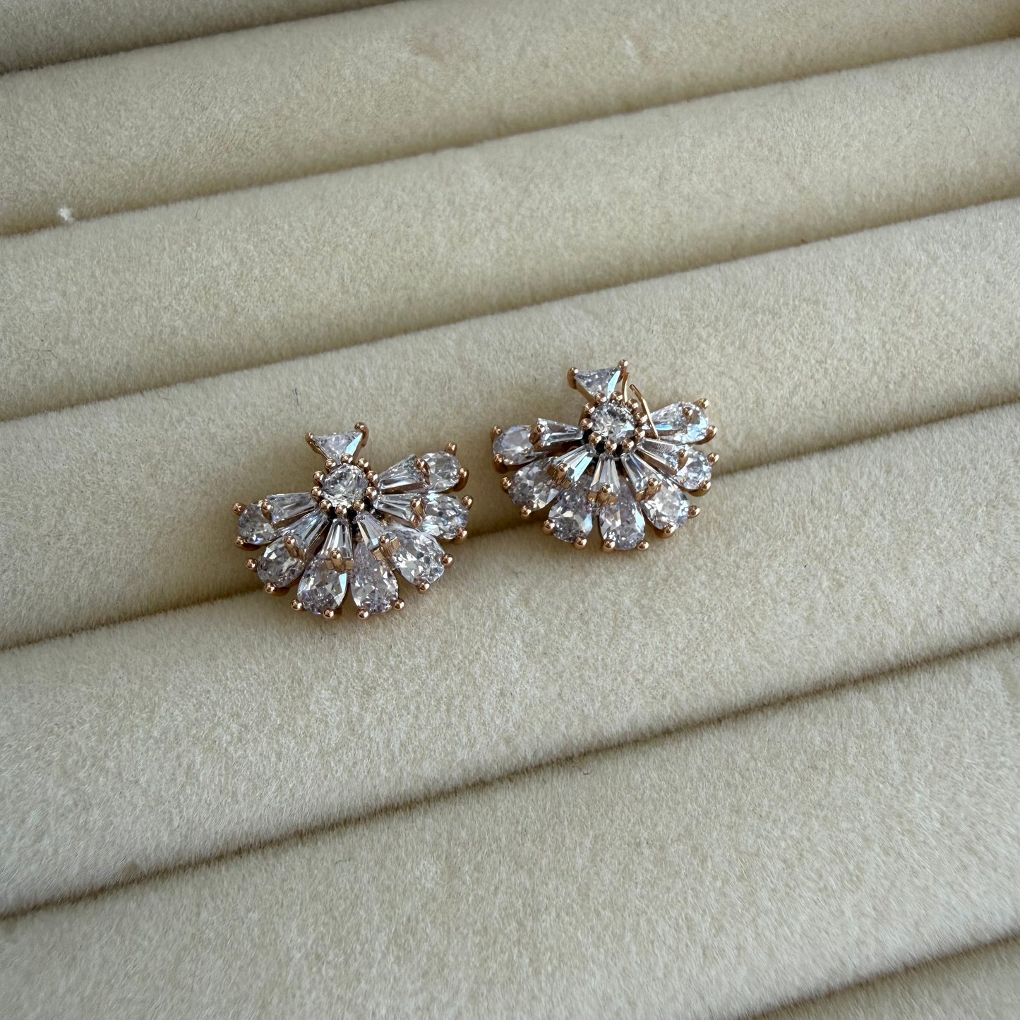 Diamond Fan Stud Earrings