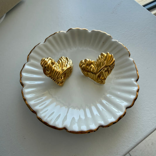 Bold Textured Gold Heart Statement Earrings