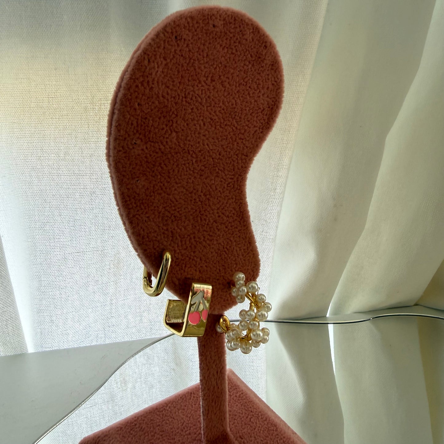 Pearl Cluster Gold Hoop Earrings