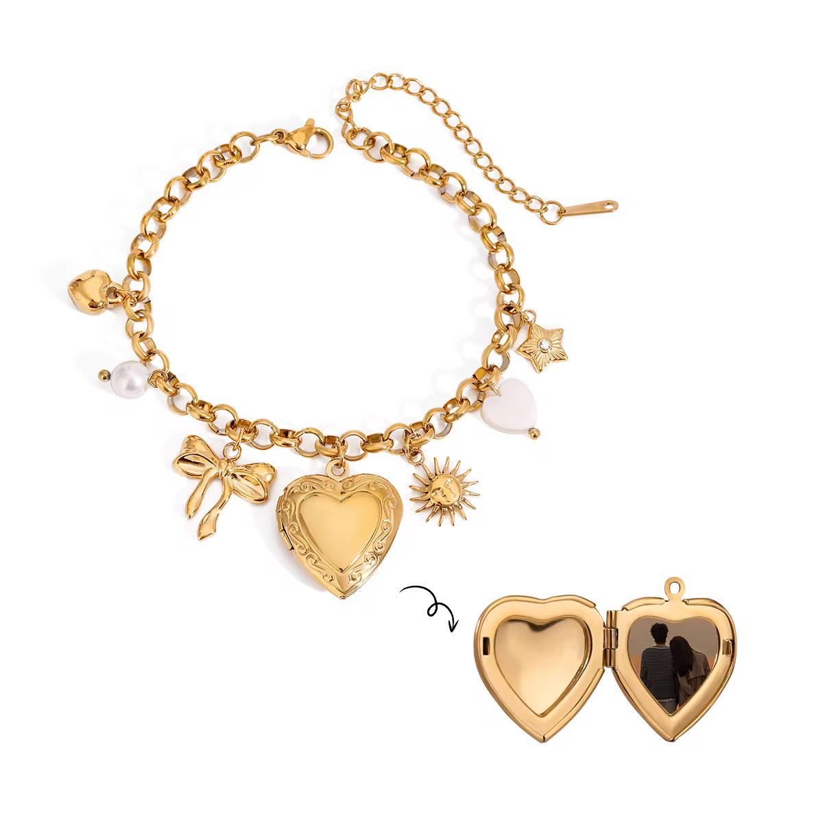 Gold Charm Bracelet with Heart Locket