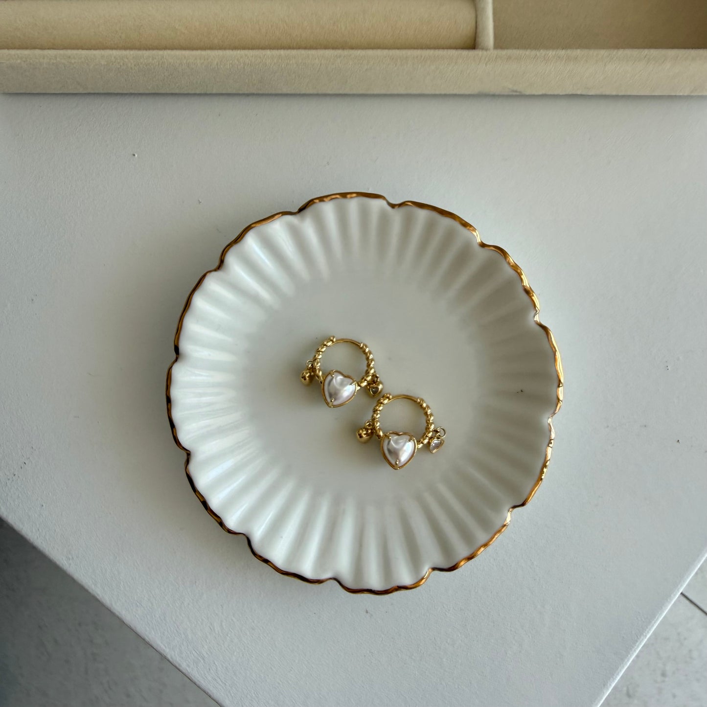 Gold Pearl Heart Hoop Earrings