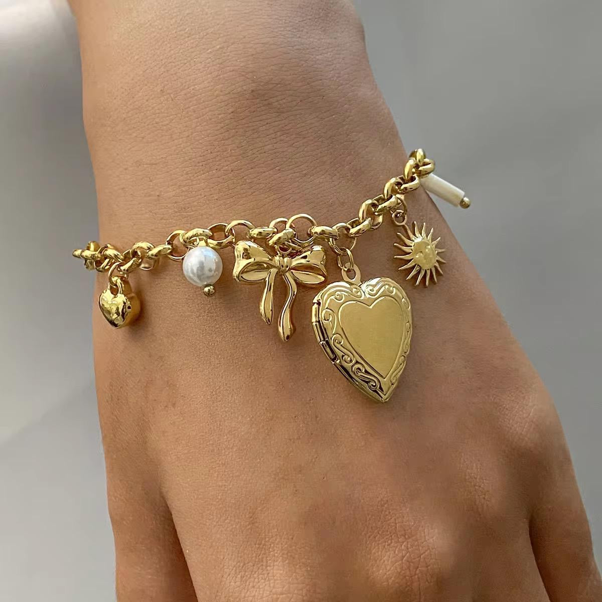 Gold Charm Bracelet with Heart Locket