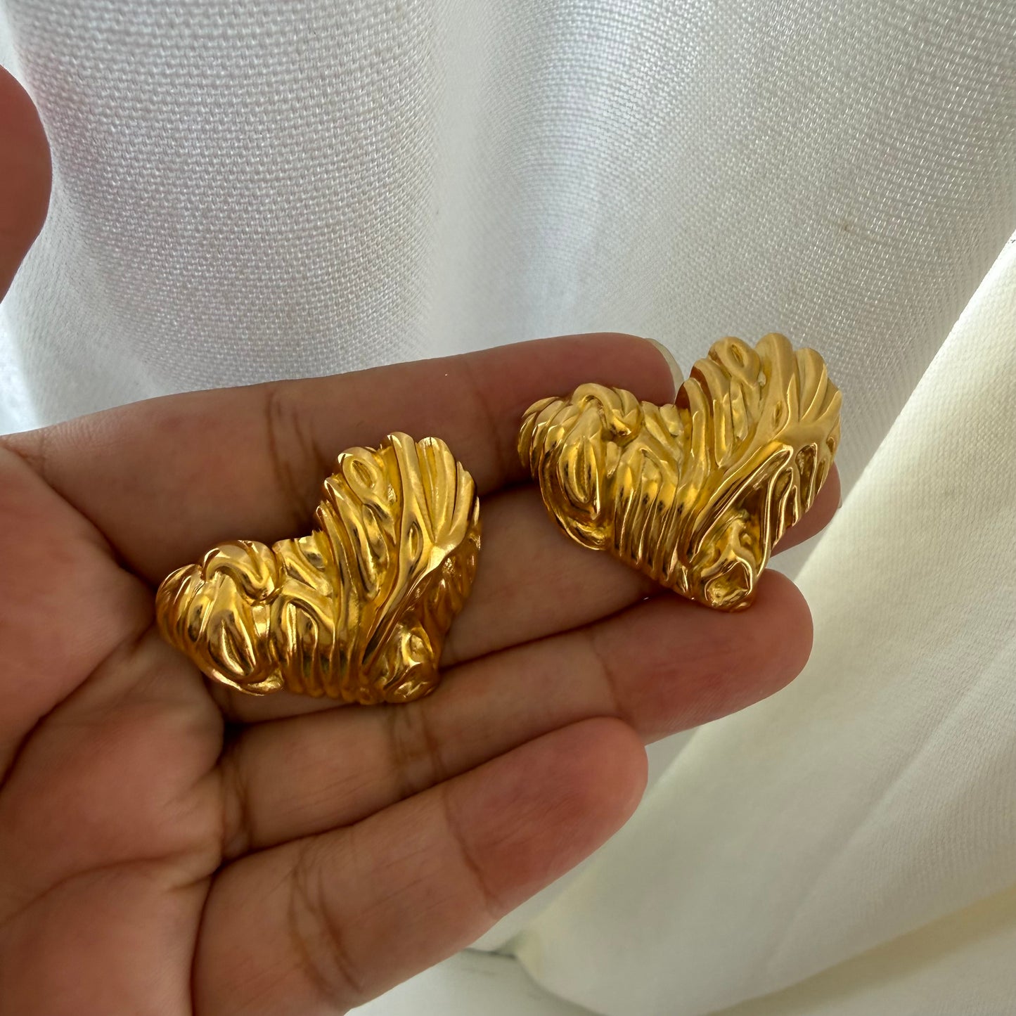 Bold Textured Gold Heart Statement Earrings