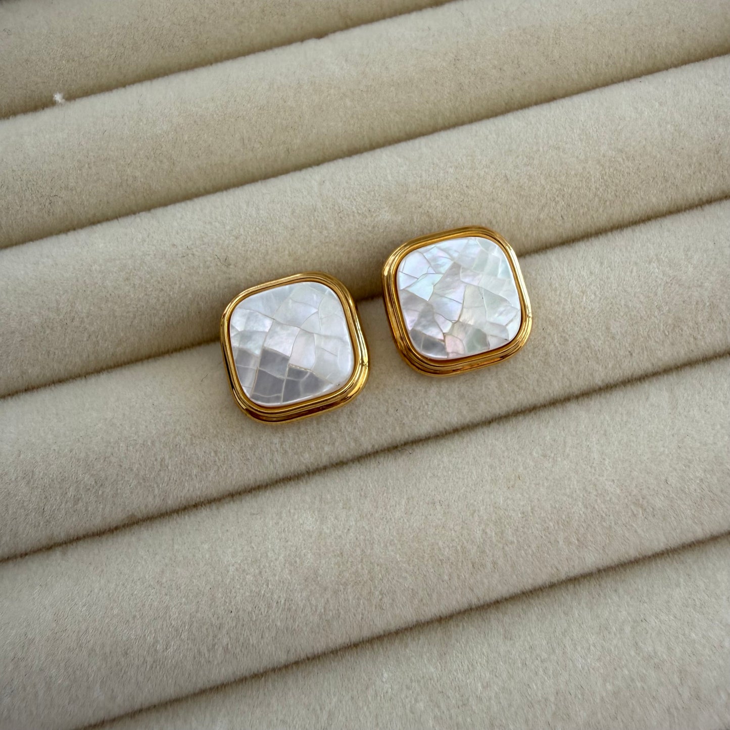 Gold Mother of Pearl Square Stud Earrings