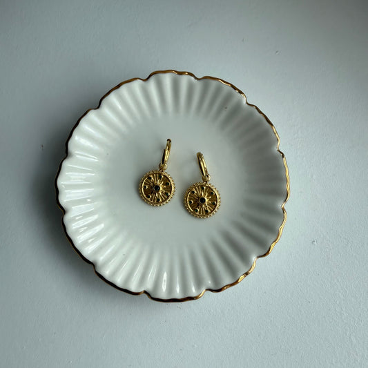 Emerald green stone dainty Huggies earrings