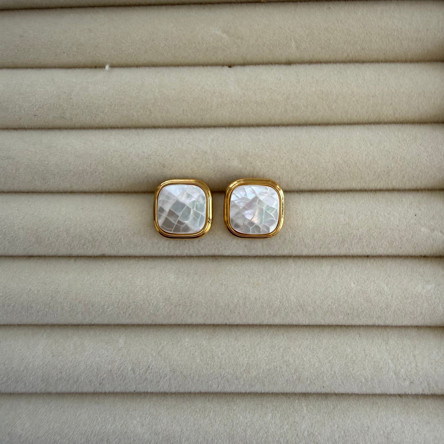 Gold Mother of Pearl Square Stud Earrings