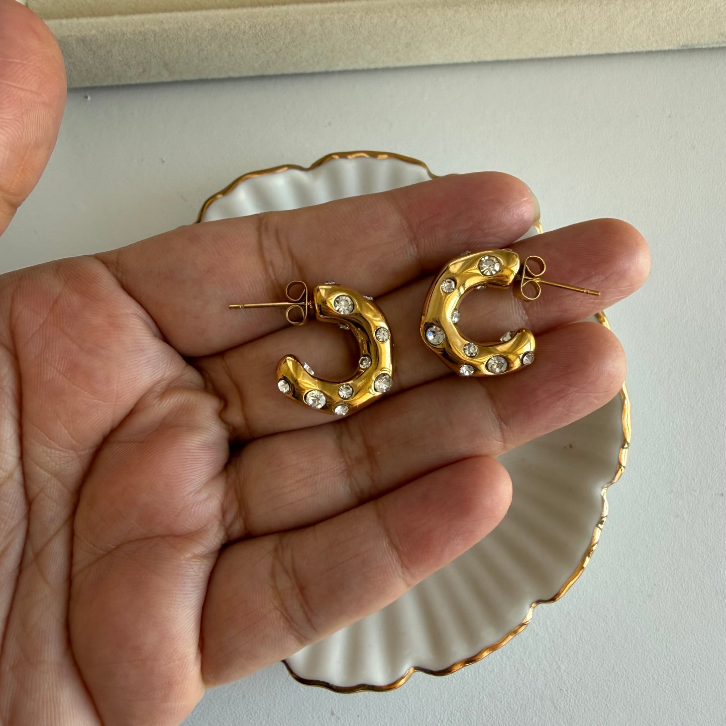 Stone gold hoops