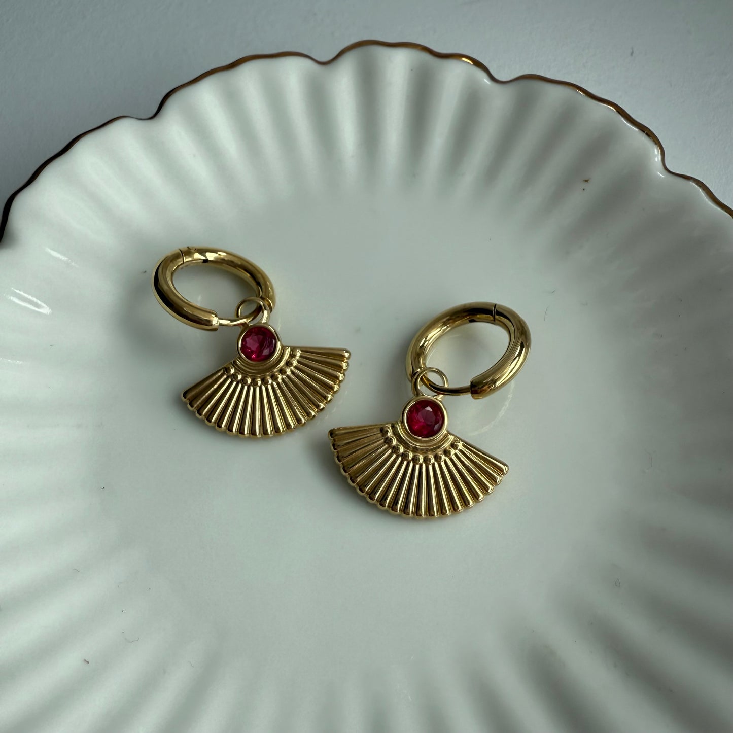 Ruby stone Huggies earrings