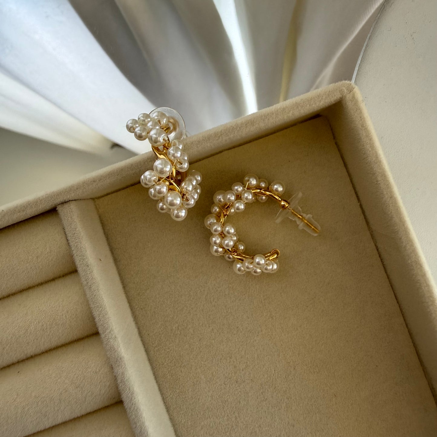 Pearl Cluster Gold Hoop Earrings