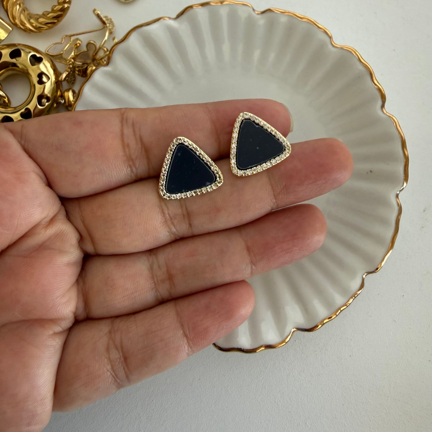 Black Onyx Triangle Stud Earrings