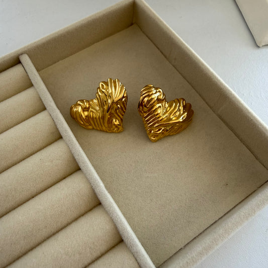 Bold Textured Gold Heart Statement Earrings