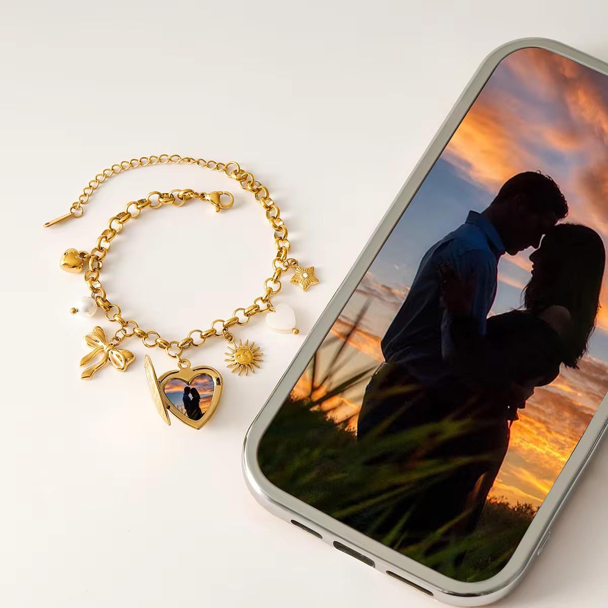 Gold Charm Bracelet with Heart Locket