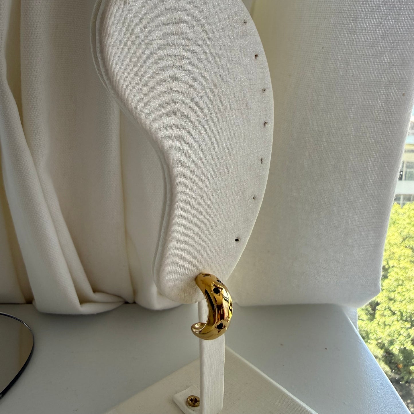 Gold Huggie Hoop Earrings with Emerald Stone