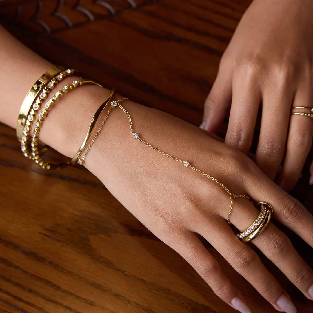 Stone hand chain bracelet