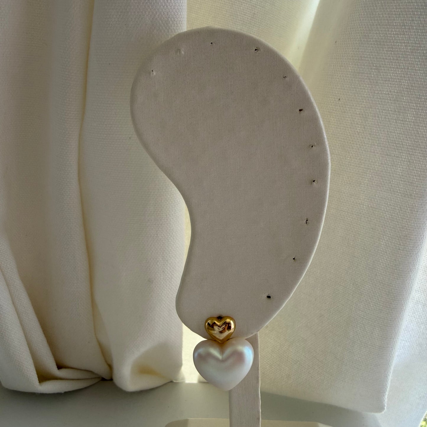 Gold Heart Pearl Drop Earrings