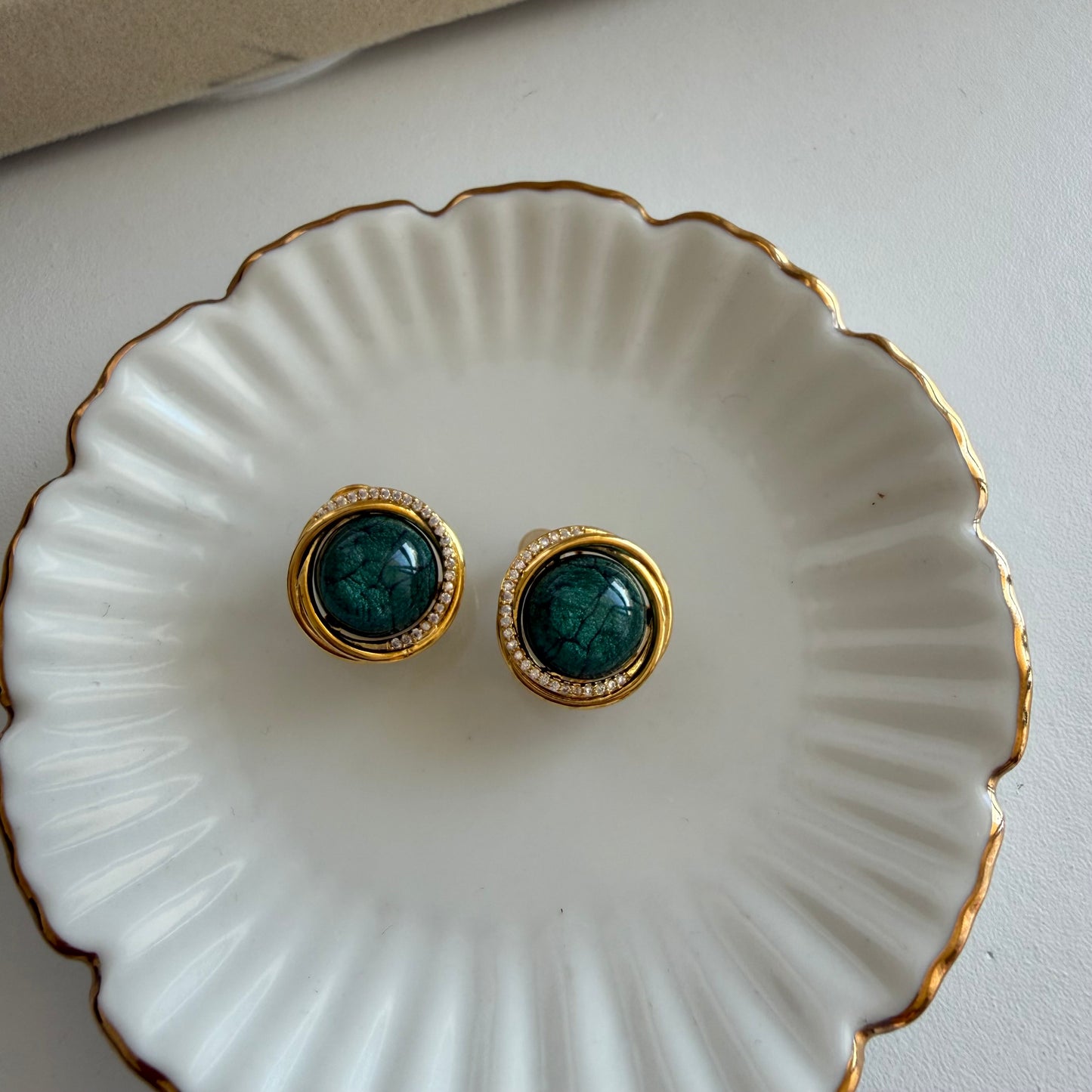 Emerald Green Gemstone Gold Stud Earrings