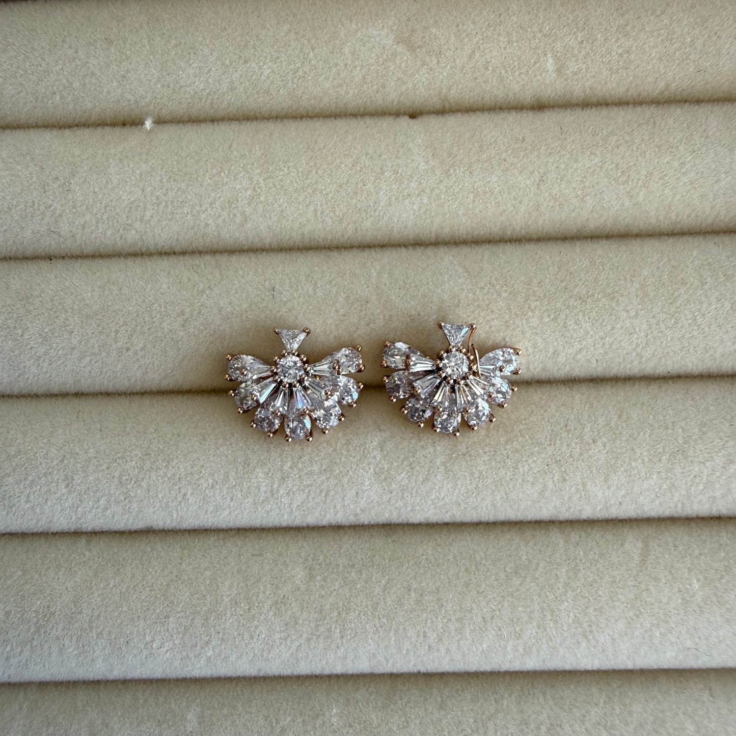 Diamond Fan Stud Earrings
