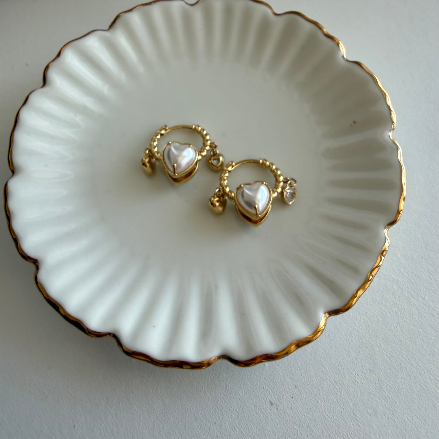 Gold Pearl Heart Hoop Earrings