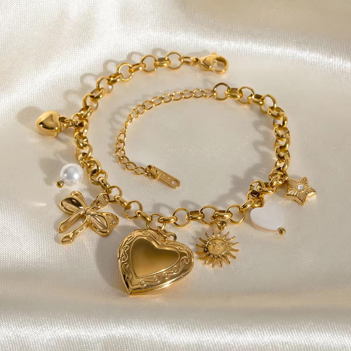 Gold Charm Bracelet with Heart Locket