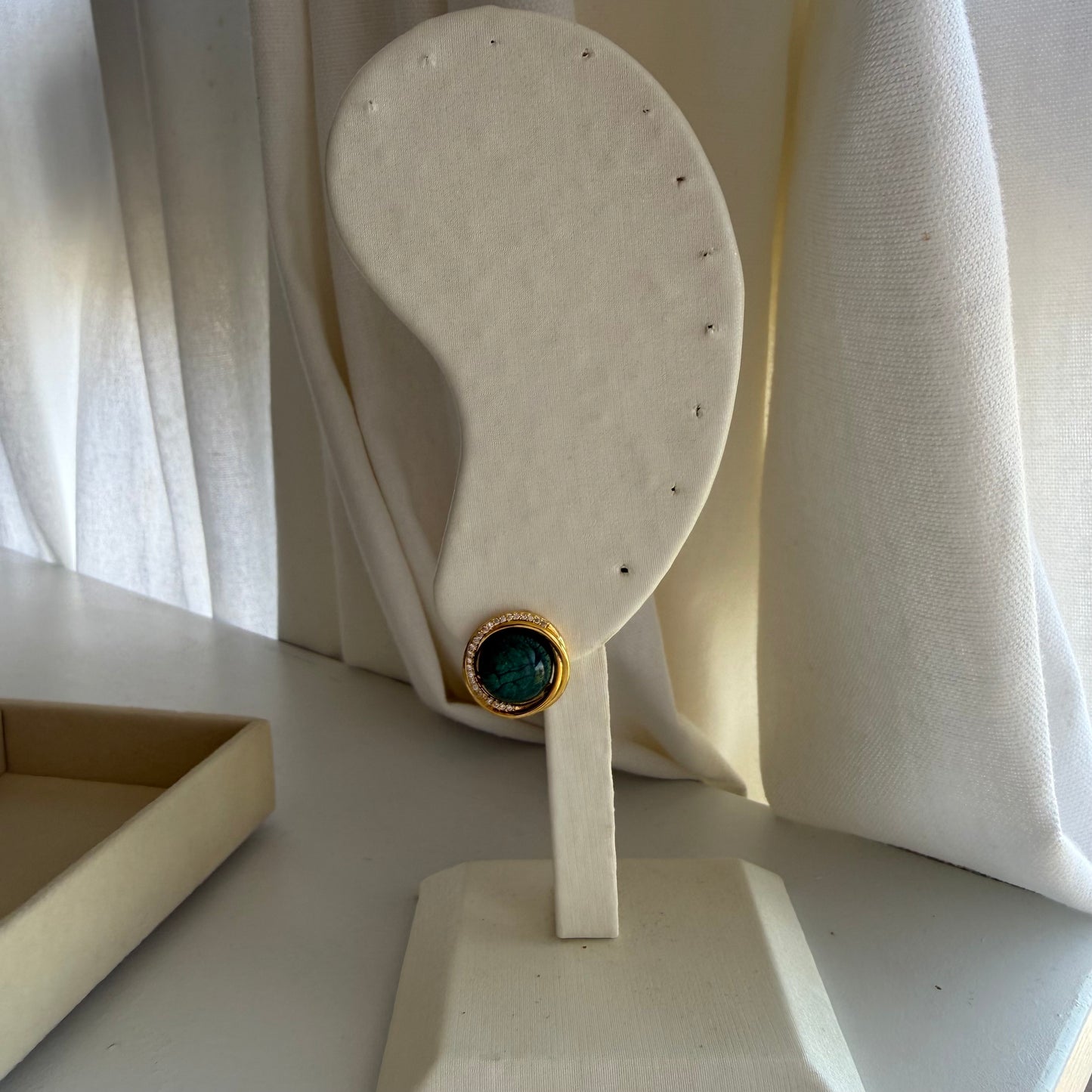 Emerald Green Gemstone Gold Stud Earrings