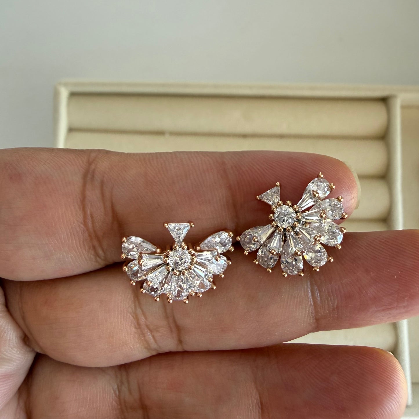 Diamond Fan Stud Earrings