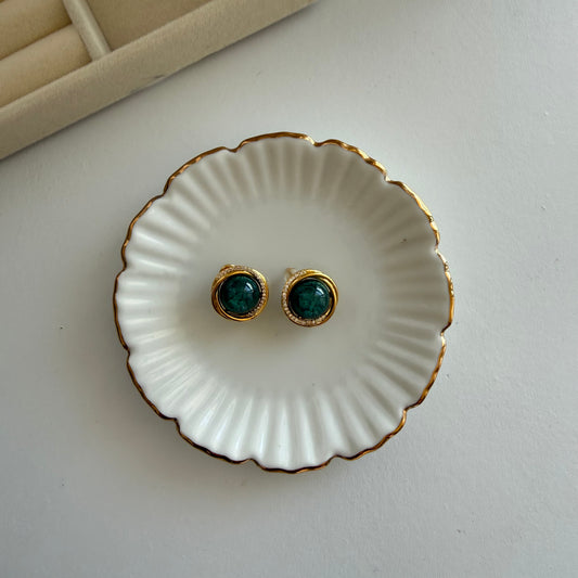 Emerald Green Gemstone Gold Stud Earrings