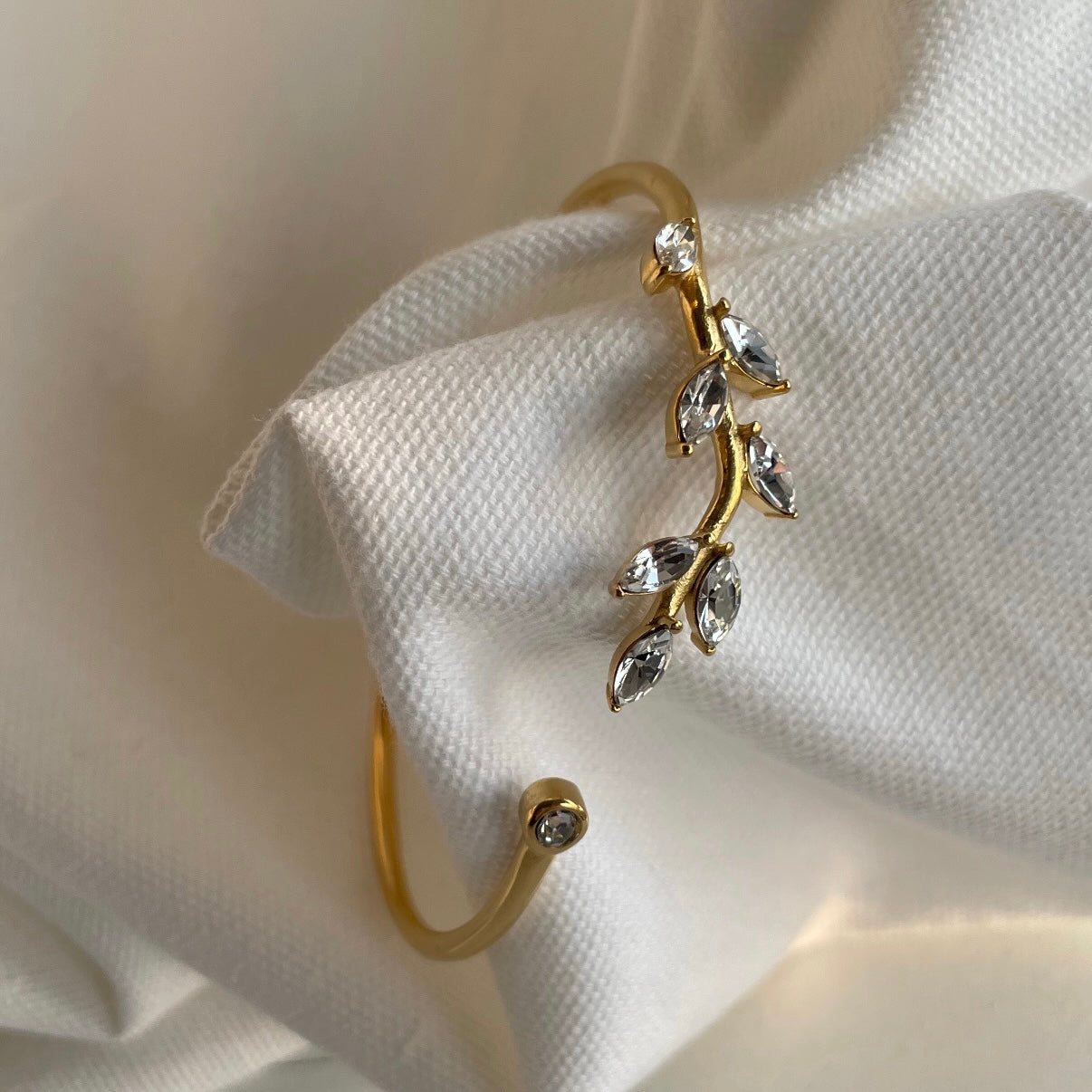 Gold Leaf Crystal Cuff Bracelet