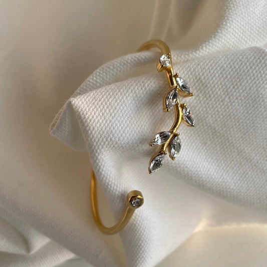 Gold Leaf Crystal Cuff Bracelet